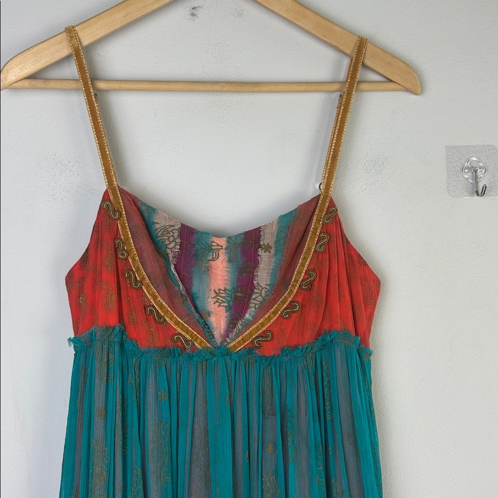 Free People Gilded Caravan Tiered Maxi Dress Size 4 Bohemian Velvet Straps Rare - Picture 4 of 16